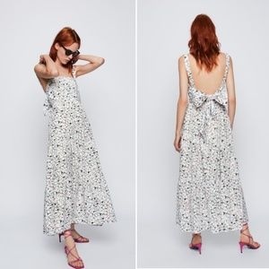 ZARA ABSTRACT FLORAL PRINTED BOW TIE BACK MAXI DRESS